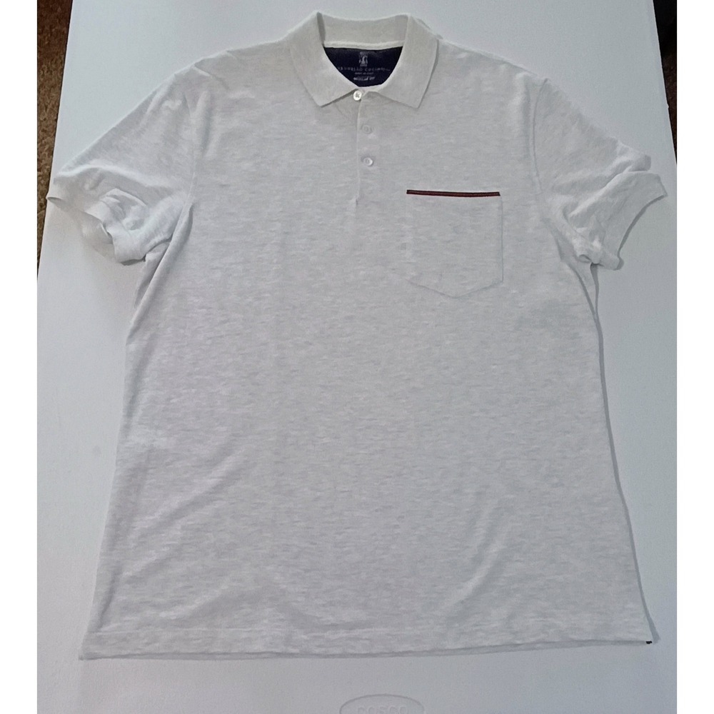 Brunello Cucinelli Mens Polo Shirt Regular Fit Size Medium (50) Light Gray Italy